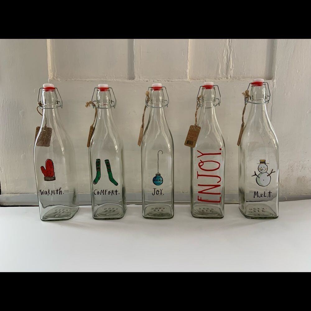 Rae Dunn 5 ! holiday Christmas festive bail and trigger bottle set. All nwt!